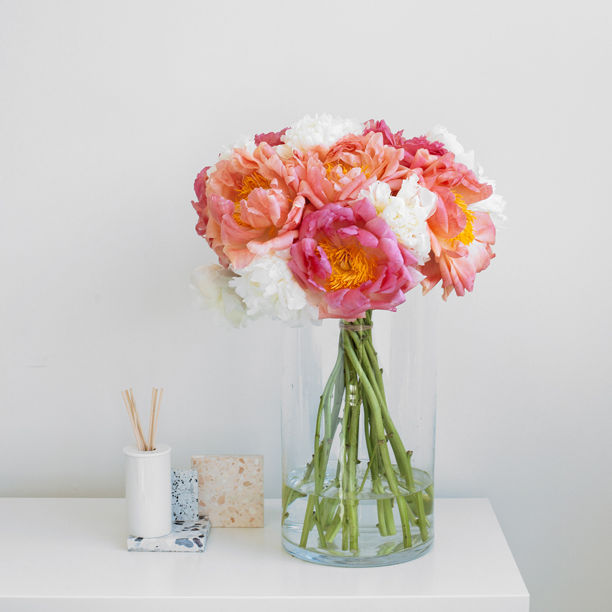 White & Coral Peonies original
