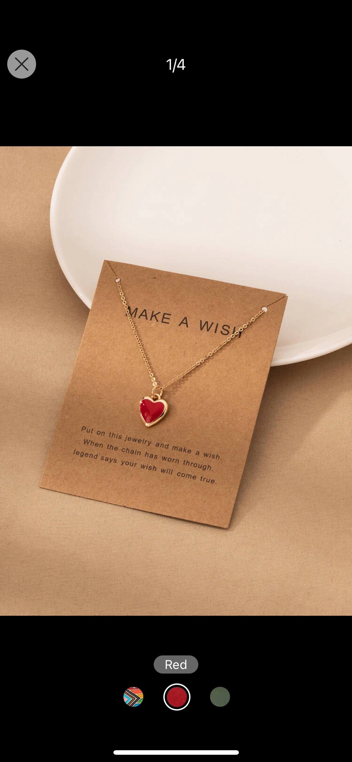 Gold red heart necklace