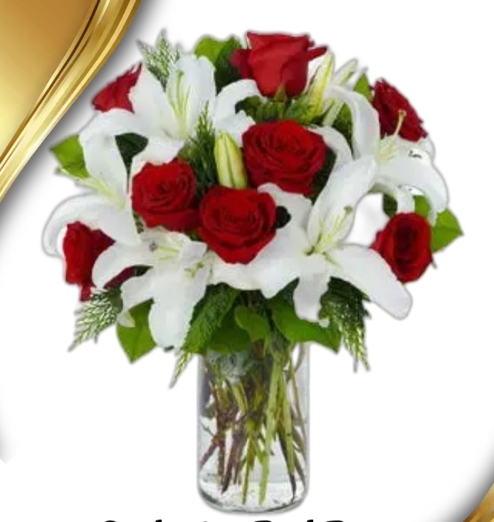 Lilies and red roses