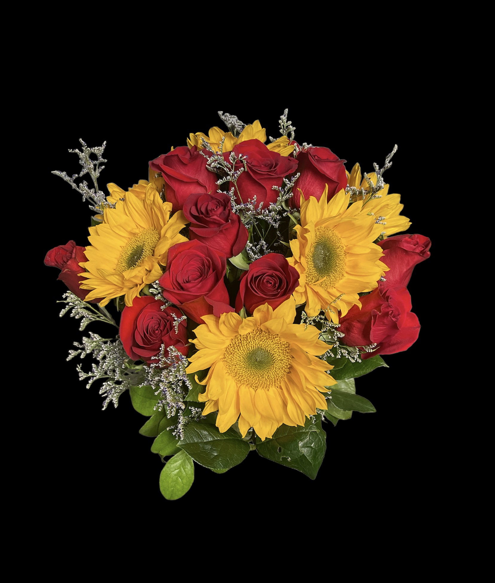 Red roses & sunflower