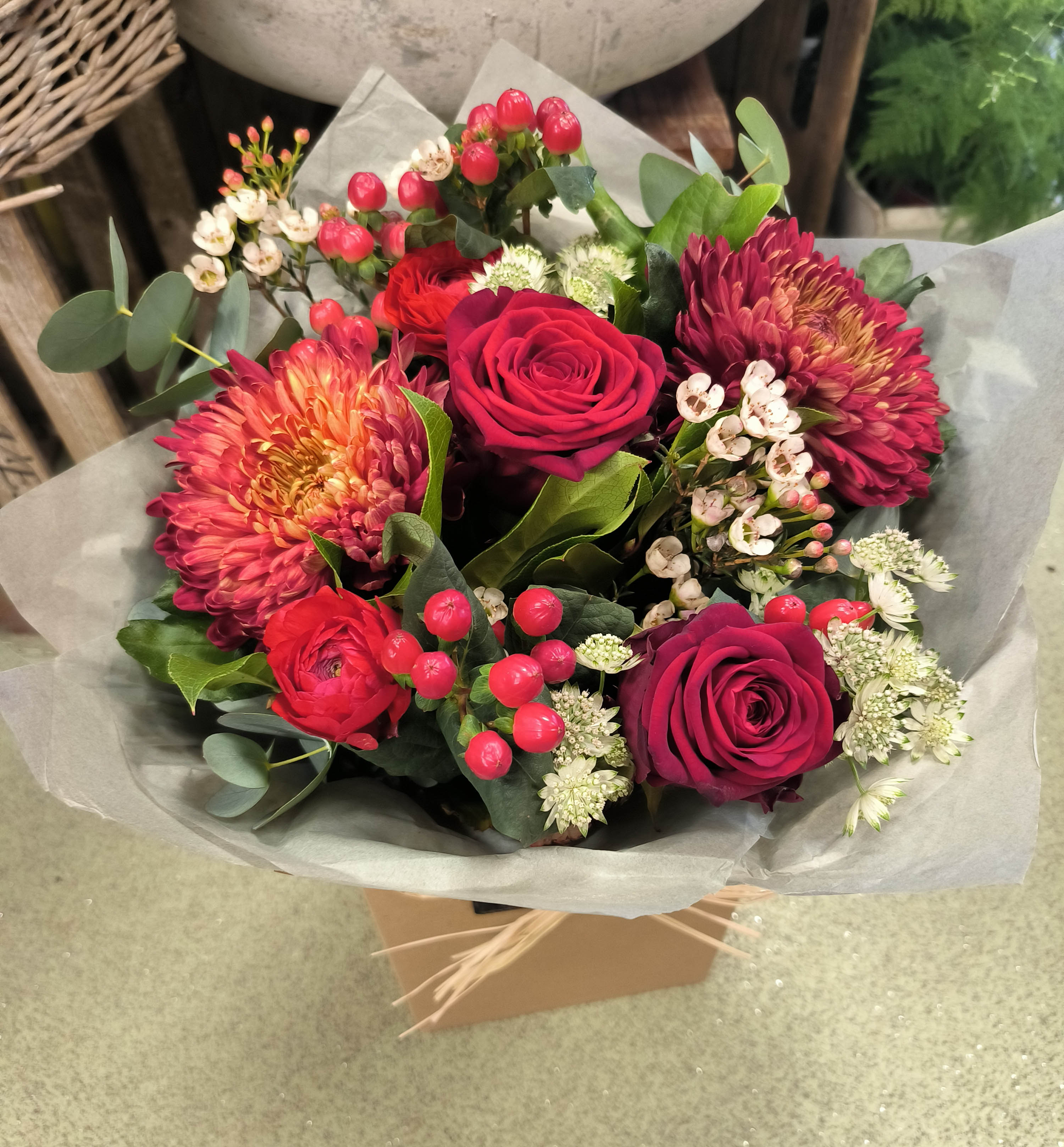 Red chrysanthemums by Iridescent Florals — flowers available for delivery from Floom