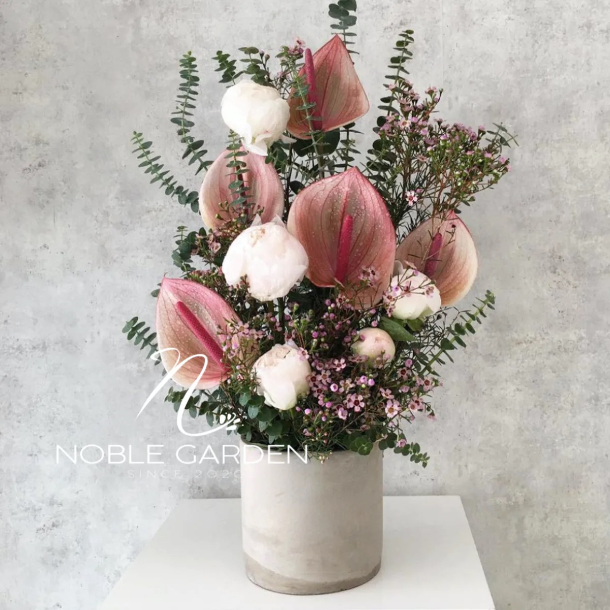 Antherium and peonies by Noble Garden Florist Marina Del Ray — flowers available for delivery from Floom