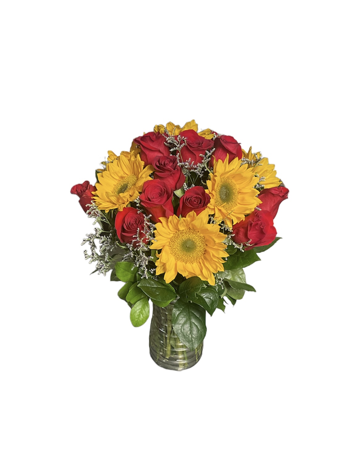 Red roses & sunflower