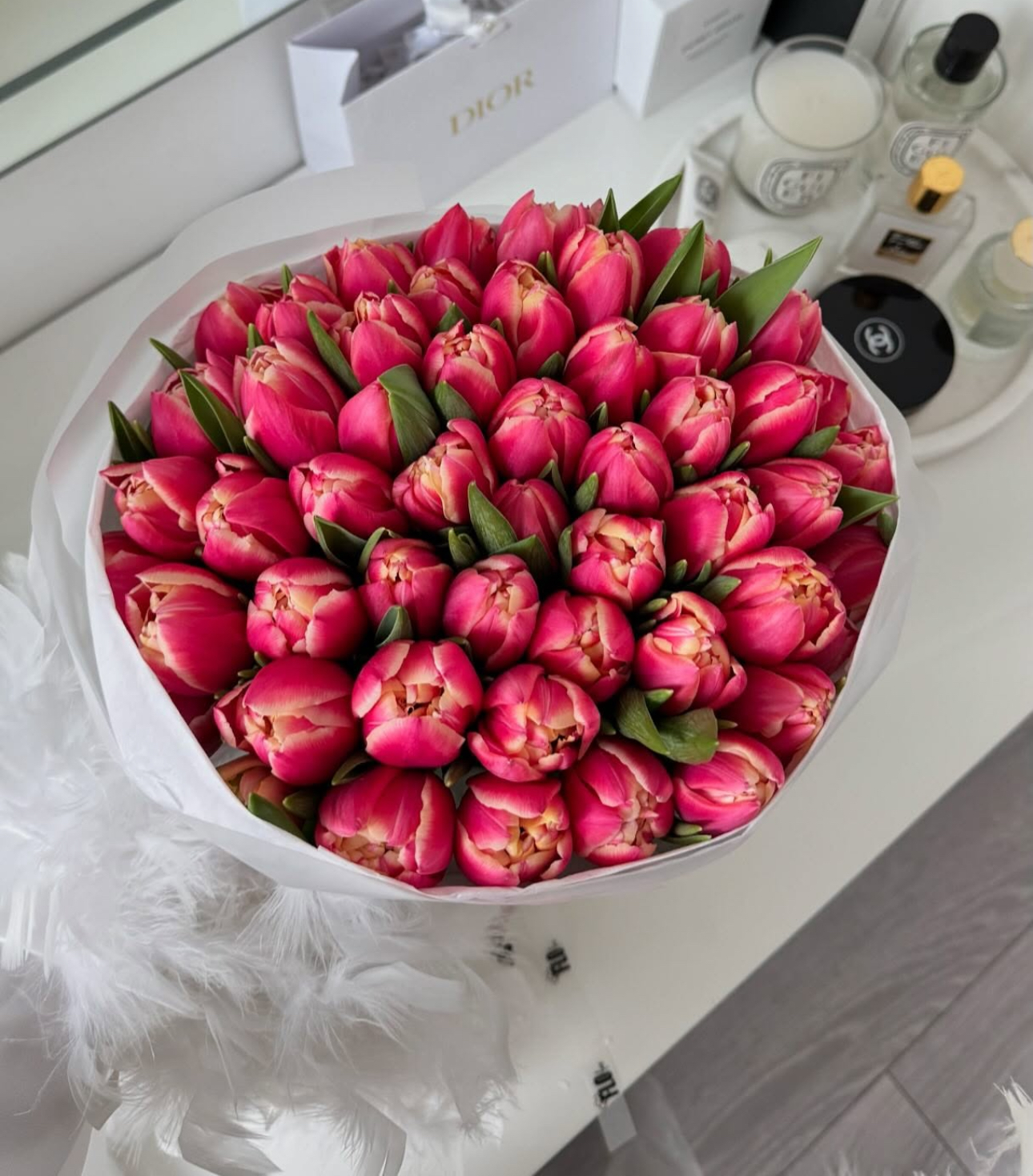50 pink tulips