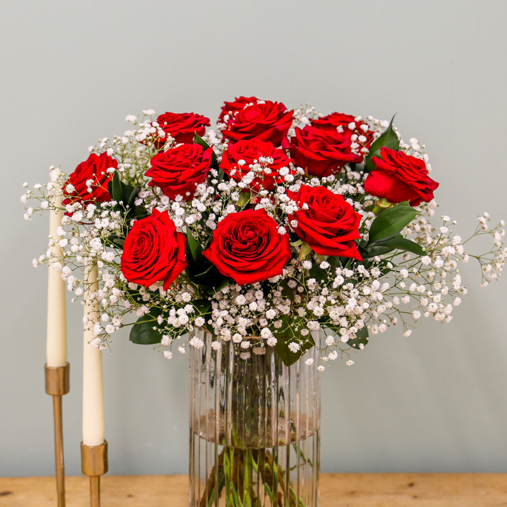 12 LS Red Roses & Gyp