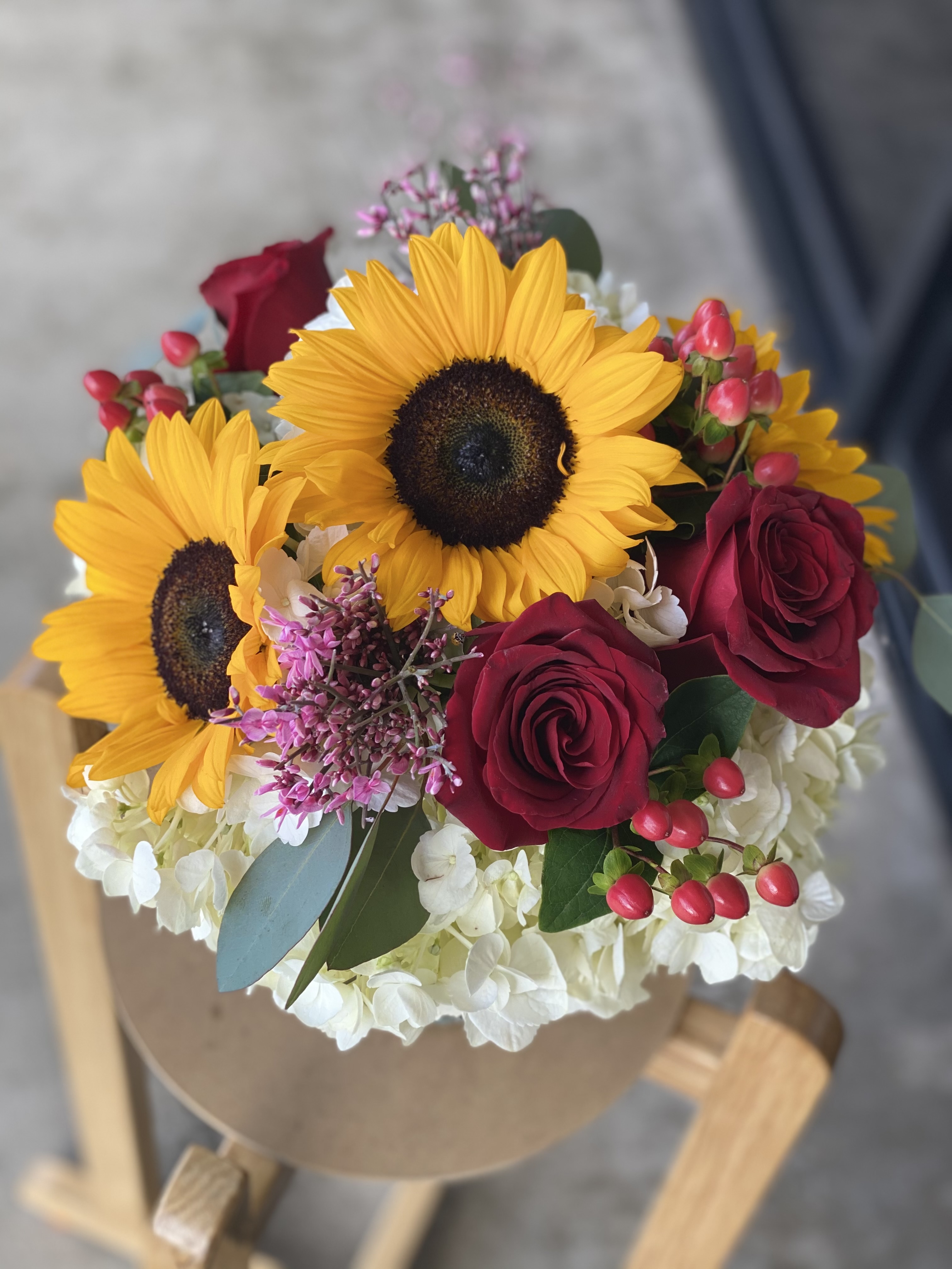 Sunflowers and roses