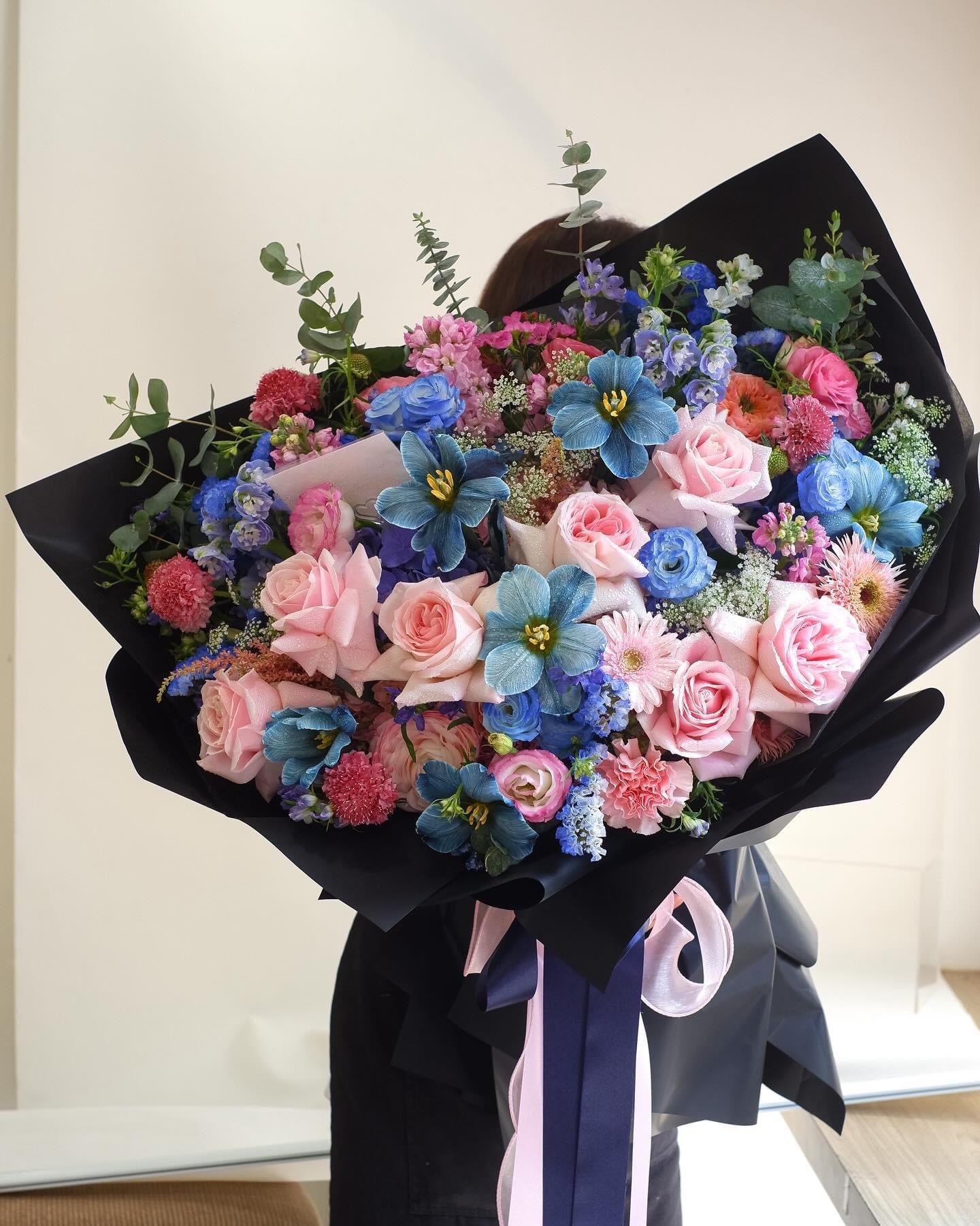 Pink and blue flowers